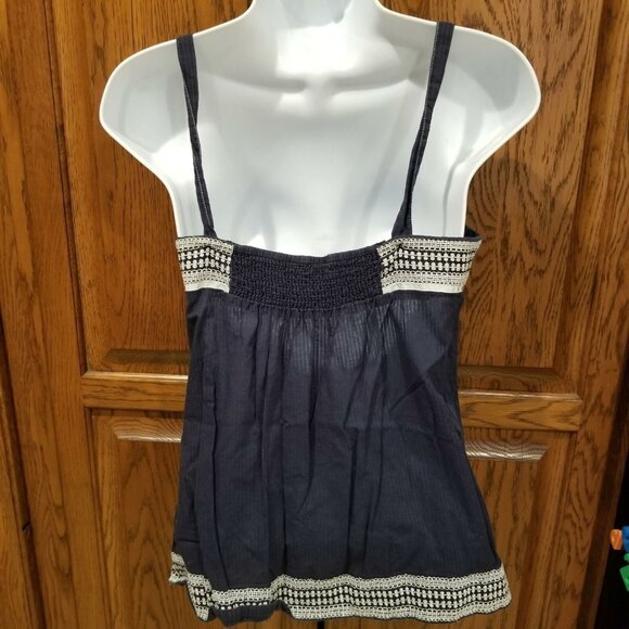 AE American Eagle Boho Festival Halter Crop Top Embroidered Sz 4 Navy Blue - Picture 2 of 8